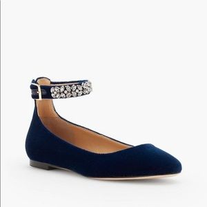 Talbots Olympia Velvet Jeweled Ankle-Strap Flats